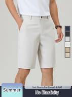 mens solid color golf shorts with elastic waistband hidden pocket embroidered design summer casual wear for outdoor activities