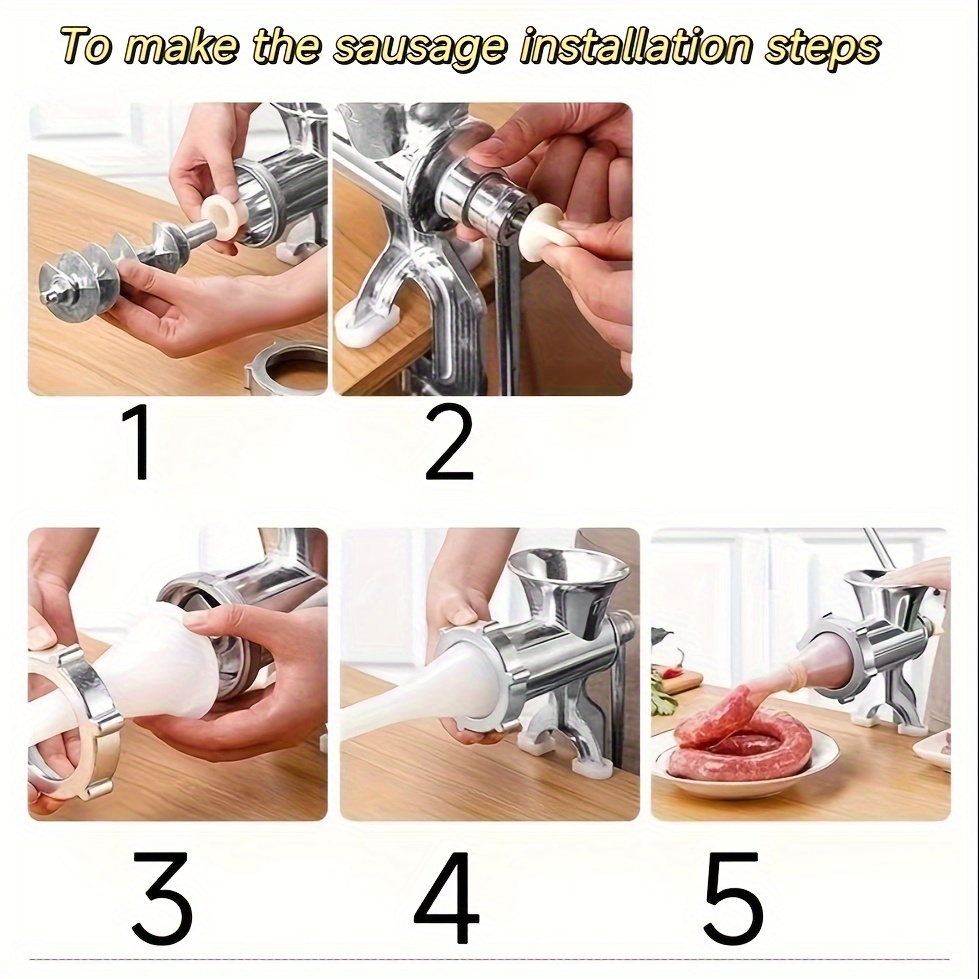 manual sausage stuffer machine aluminum meat grinder with 1 10l capacity hand crank sausage maker   meat mincer for homemade   casing tool included no electricity needed details 9