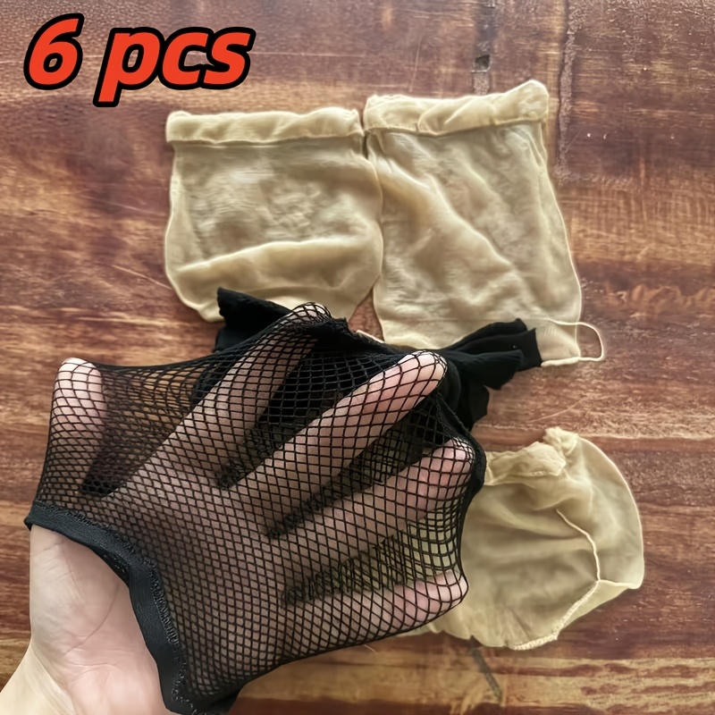 TEMU 6pcs (3pcs Ultra-thin Nude And 3pcs Breathable Black) Women's Lace Wig Caps, Classic Nude Color, Easy And Versatile. Made Of High-stretch,