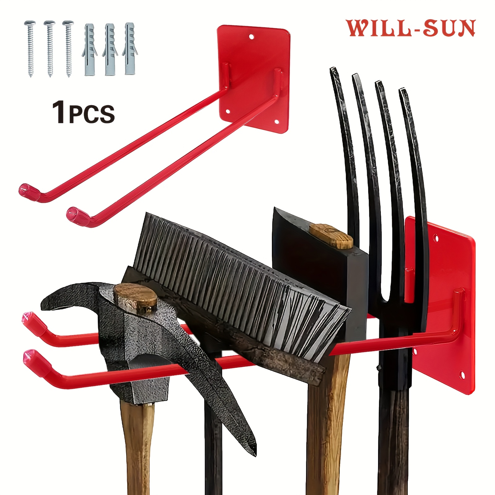 TEMU 1pc Wall-mounted Metal Tool Rack - Broom Holder Wall-mounted Metal Rack, Shovel Organizer, Durable Garage And Garden Tool Storage Organizer,