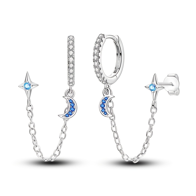 

1 Pair 925 Sterling And Moon Hoop Earrings, Cute And Sexy, With Gemstones, September Birthstone, For Women, Daily And Party Wear, Music Festivals, Gift For Eid, Ramadan