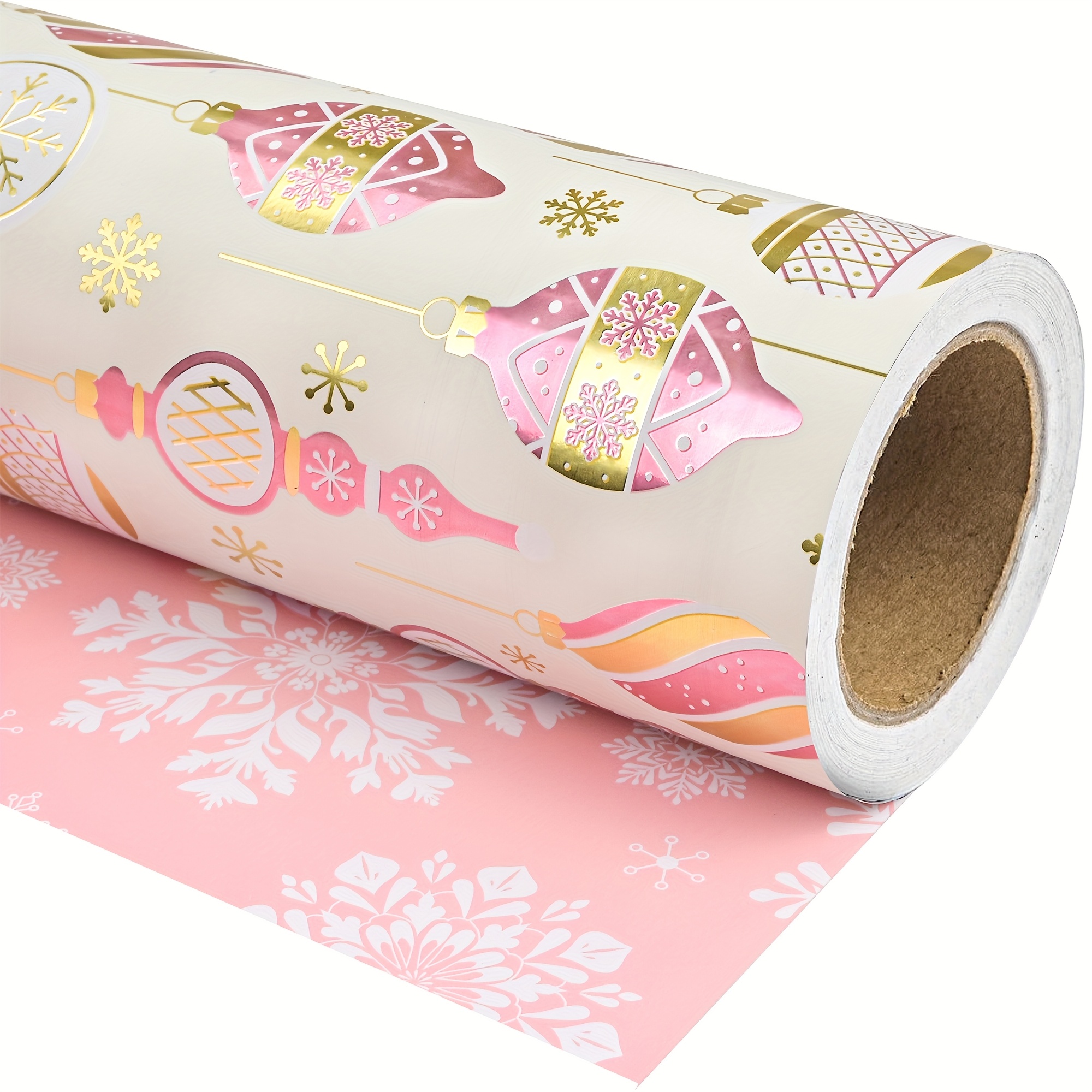 TEMU 1 Roll Of Christmas Aluminum Wrapping Paper Roll - Double Sided Christmas Wrapping Paper - Pink And White For Holiday Party Celebration
