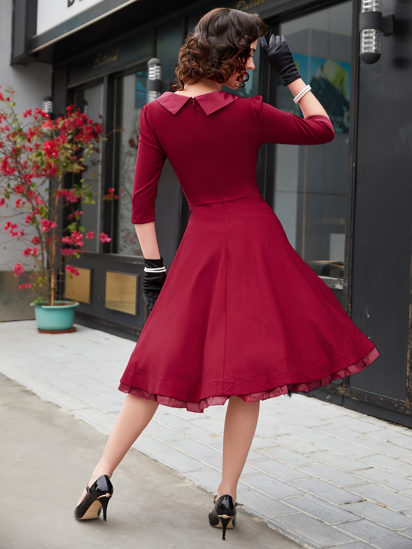 burgundy 1950s dress THE SERAFINA MAXI DRESS IN BURGUNDY Large main image 1