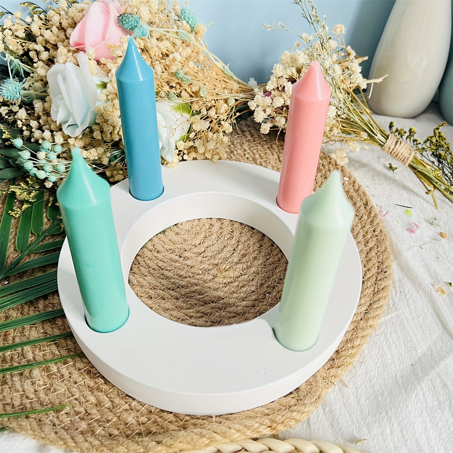 

1pc 4 Holes Candlestick Holder Silicone Mold Plaster Ornament Round Candlestick Silicone Mold For Diy Home Decorations Christmas Easter Candle Candlestick Holder Making