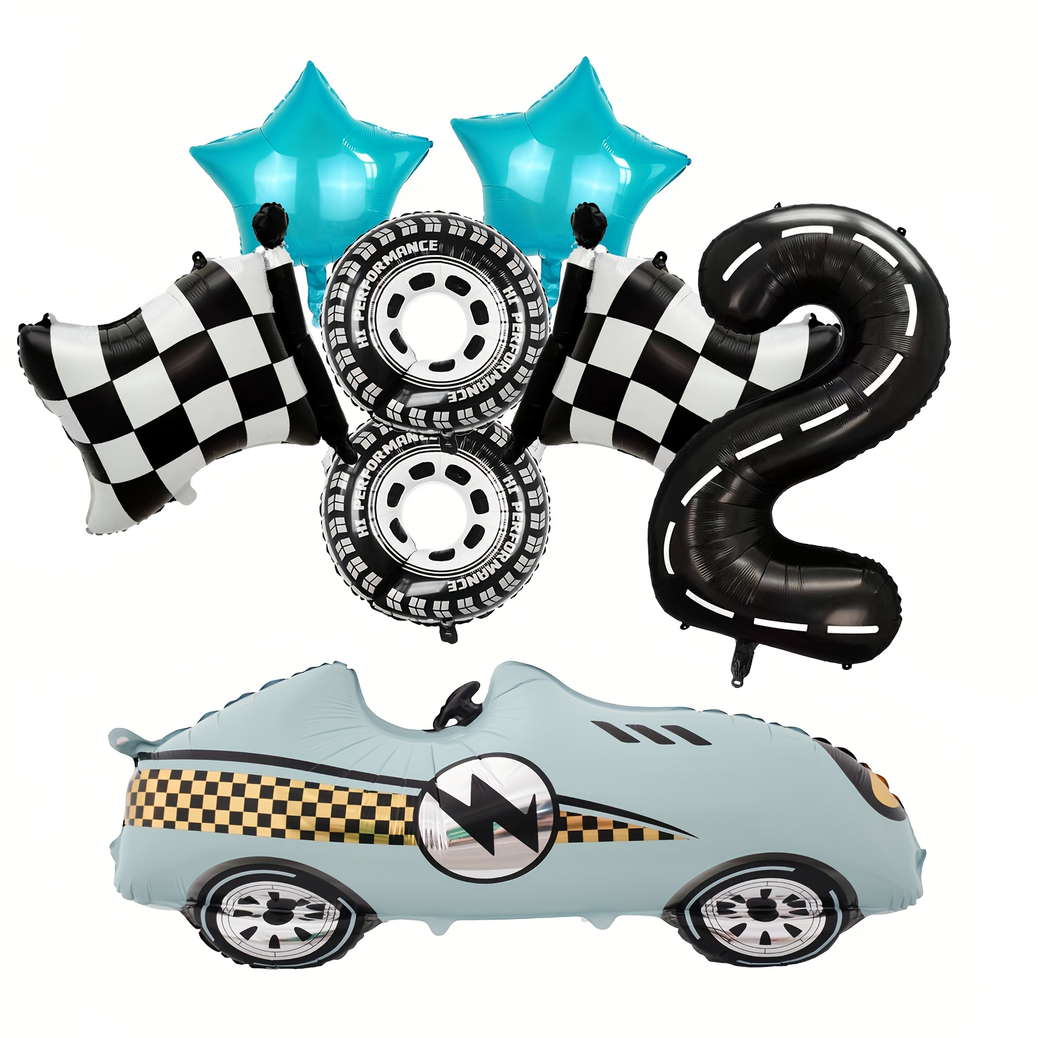 8pcs Matte Racing Aluminum Foil Balloon Birthday Party Tire Flag Checkered Stripe Round Ball Race Scene Decoration Theme For Christmas, Halloween