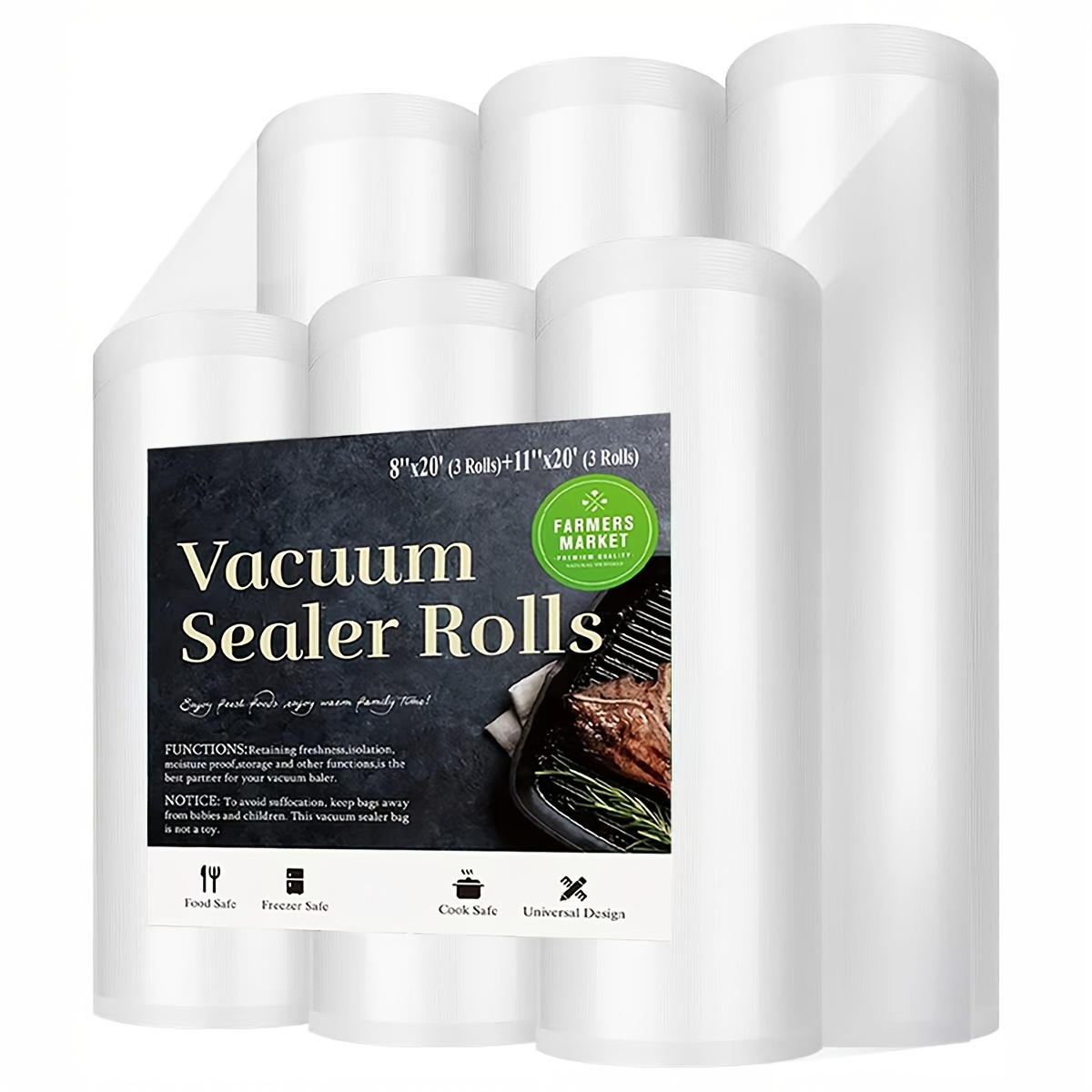 Image of 6pcs Vacuum Sealer Bags Combo, Heavy Duty Vacuum Sealer Rolls Bags, Packaging Bags For Use With Vacuum Sealing Machine, Great For Vacuum Storage, Meal Prep, Kitchen Storage Accessories