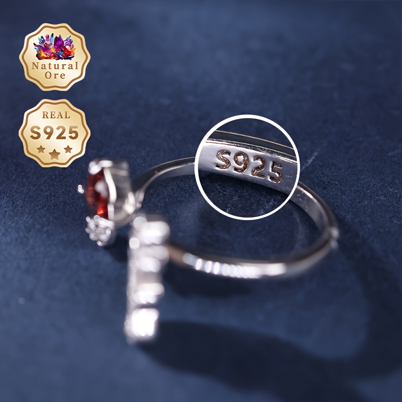 Women's S925 Silver Adjustable Open Gemstone Ring