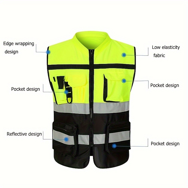 (* Code) 2PCS Green/orange Color Matching Reflective Vest Safety Suit Stand  Collar Reflective Jacket Outdoor Riding Vest Reflective Vest