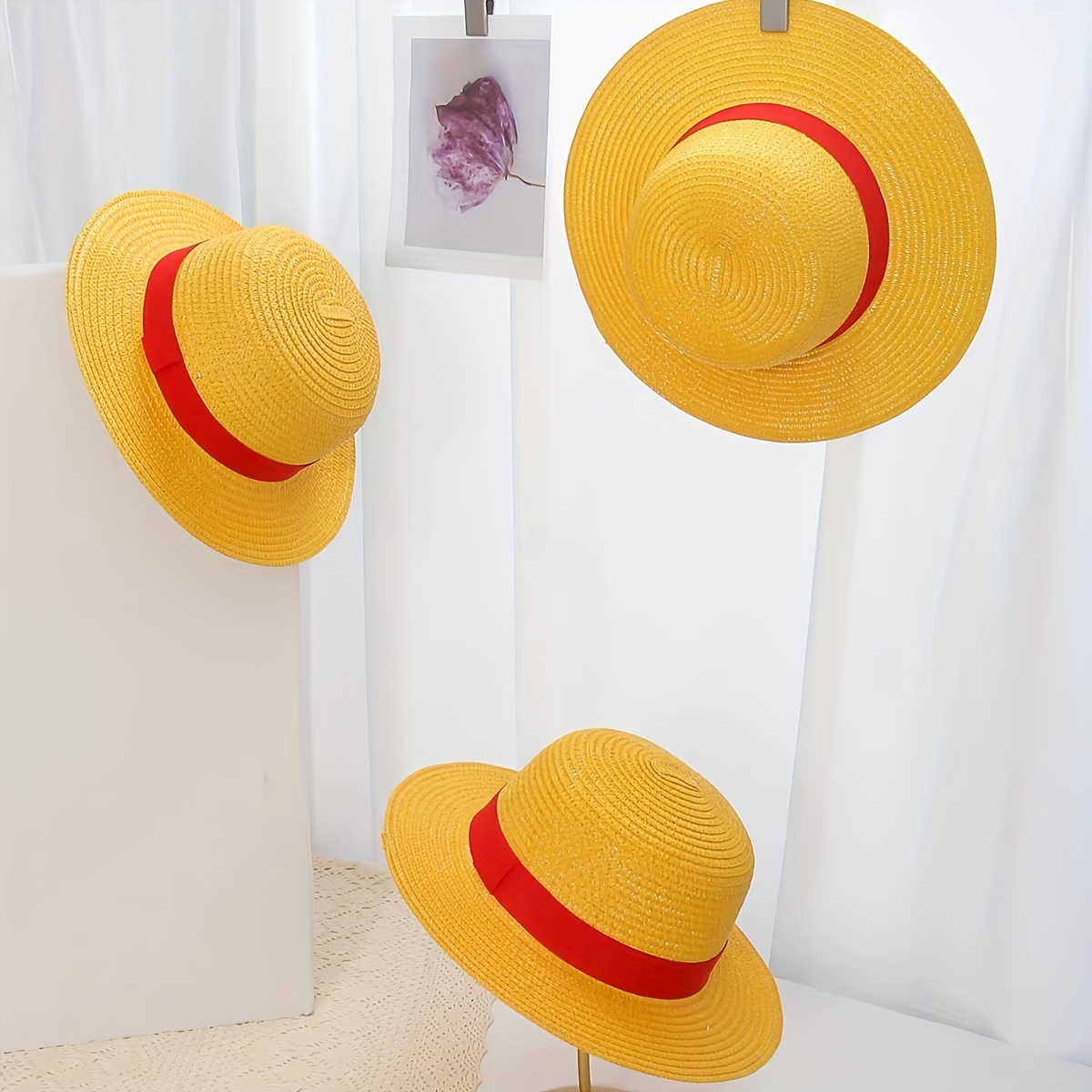 1pc anime style fashionable yellow straw sun hat suitable Temu