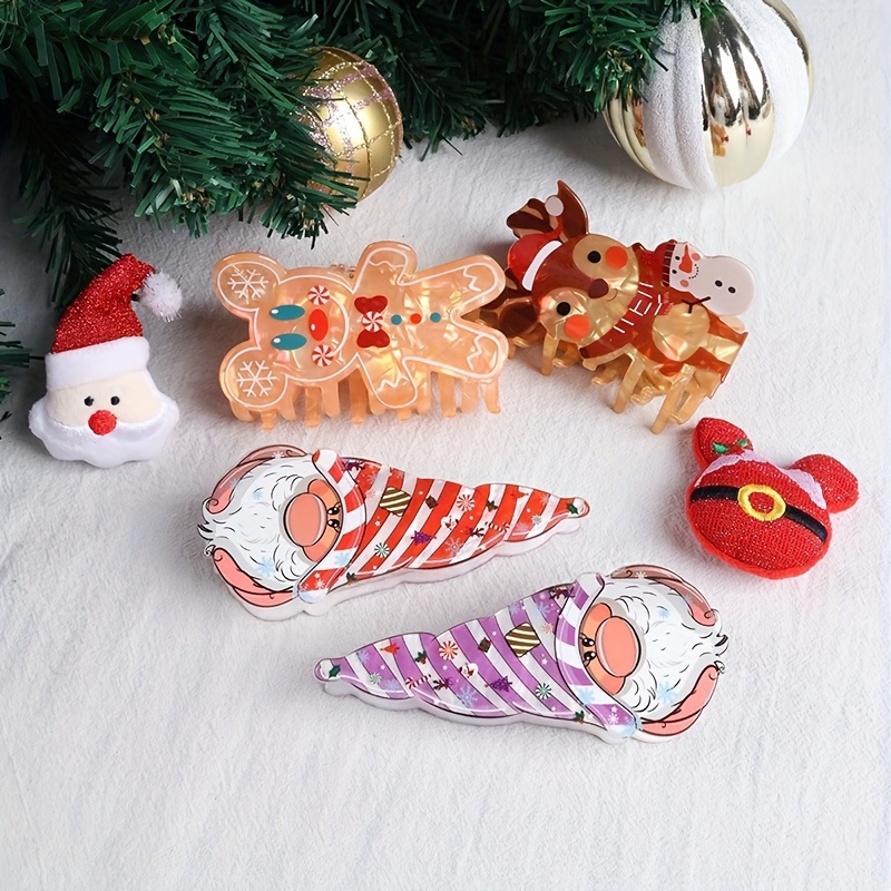 

Christmas Themed Acrylic Hair Claw Clips - Large Cute Cartoon Santa, Gingerbread, Reindeer, Snowman - Festive Hair Accessories For Teens And Adults, Pack Of 1