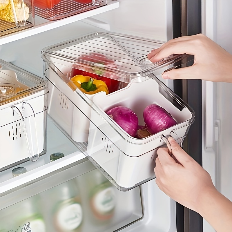 

1set Large Refrigerator Storage Bins With Lids, Clear Plastic Organizer With Handles, Food Safe Kitchen Fridge Containers For Vegetables, Eggs, Modern Home Organization