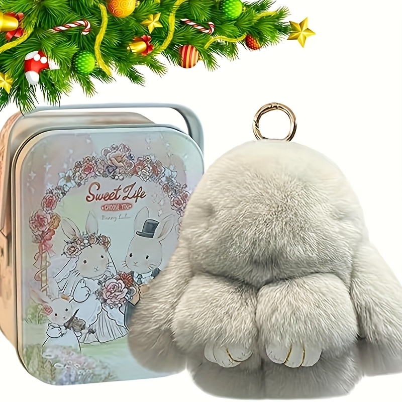 

With Creative Metal Gift Box,handmade Soft Bunny Pompom Keychain. For Easter Bunny, Back , Schoolsupplies, The , Valentine'sday Birthday Gifts