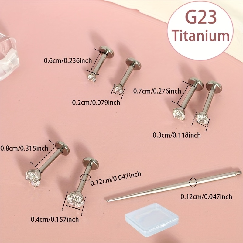 2d Flat, 7pcs 16g 20g Flat Back Earrings Stud G23 Titanium Internally Tragus Labret Cartilage Lip Medusa Conch Helix Body Piercing Jewelry Hypoallergenic For Women Men Box Packing