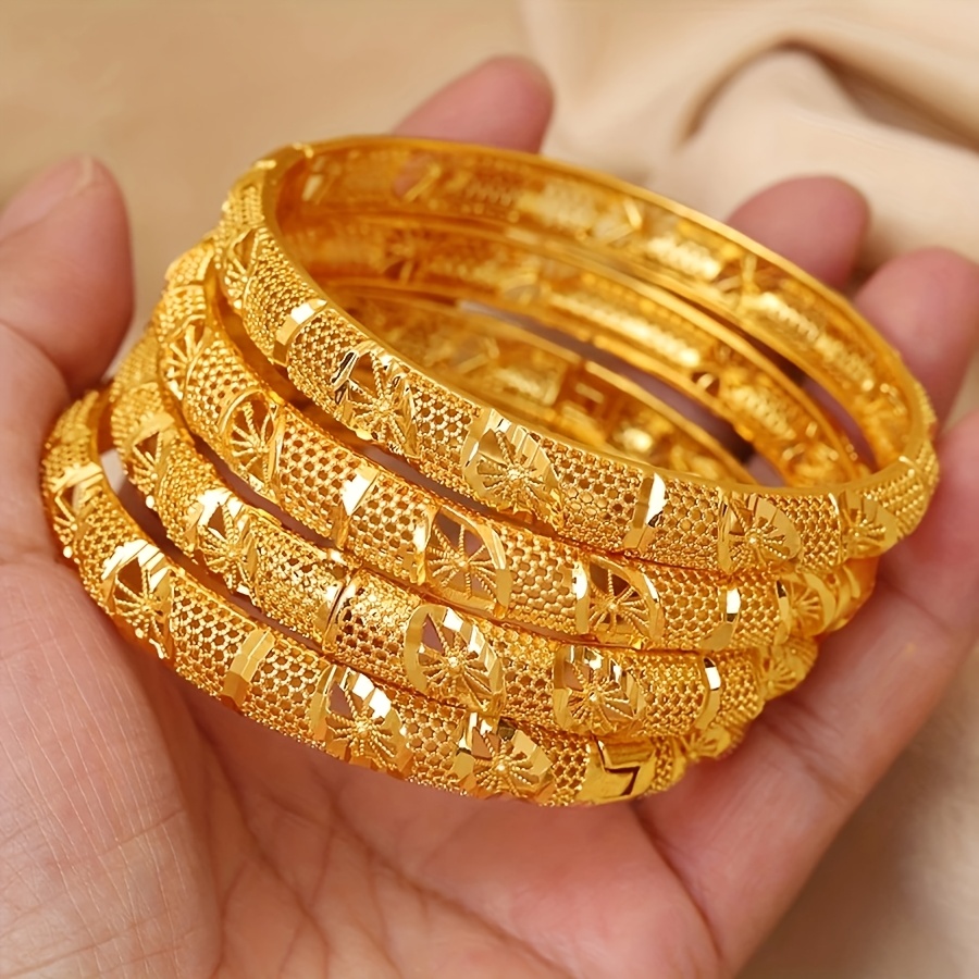 TEMU 4pcs Middle Eastern Bangle Bracelets, Dubai Saudi Arabia Women's Fashion Jewelry, European And 's Luxury Women's Bracelets