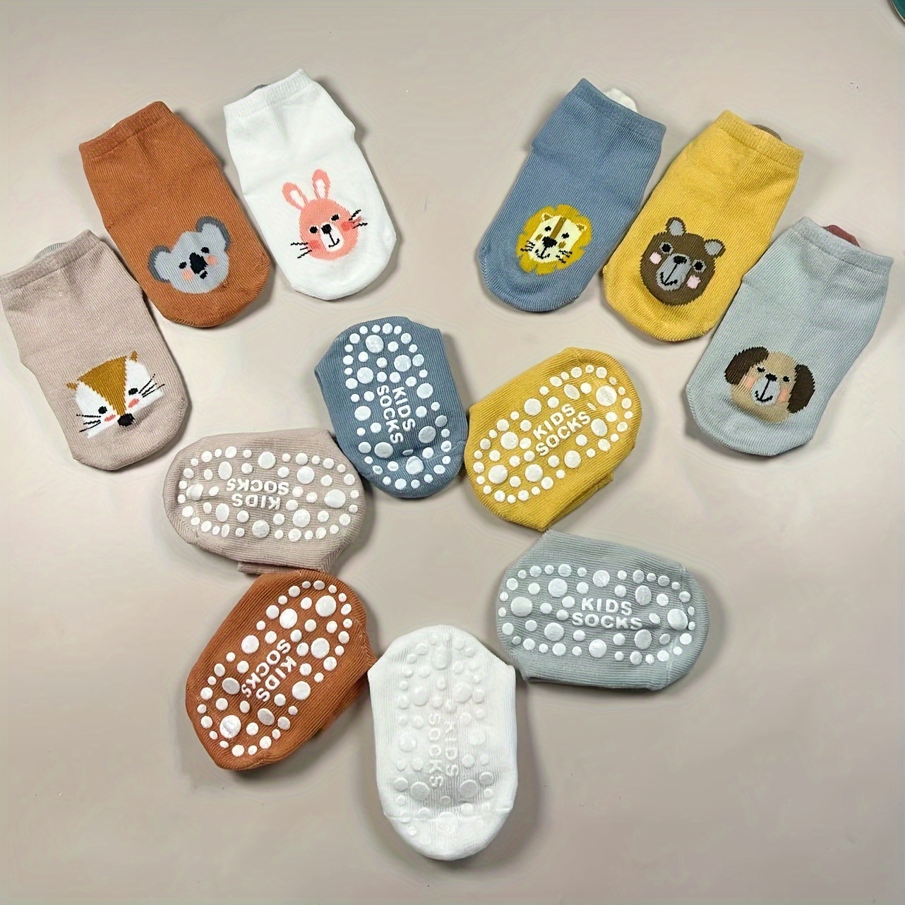 6 Pairs, Kids Cute Animal Mid-calf Socks, Dot Glue Anti-slip Floor Socks, Suitable For Infant Boys And Girls, Toddler Wear