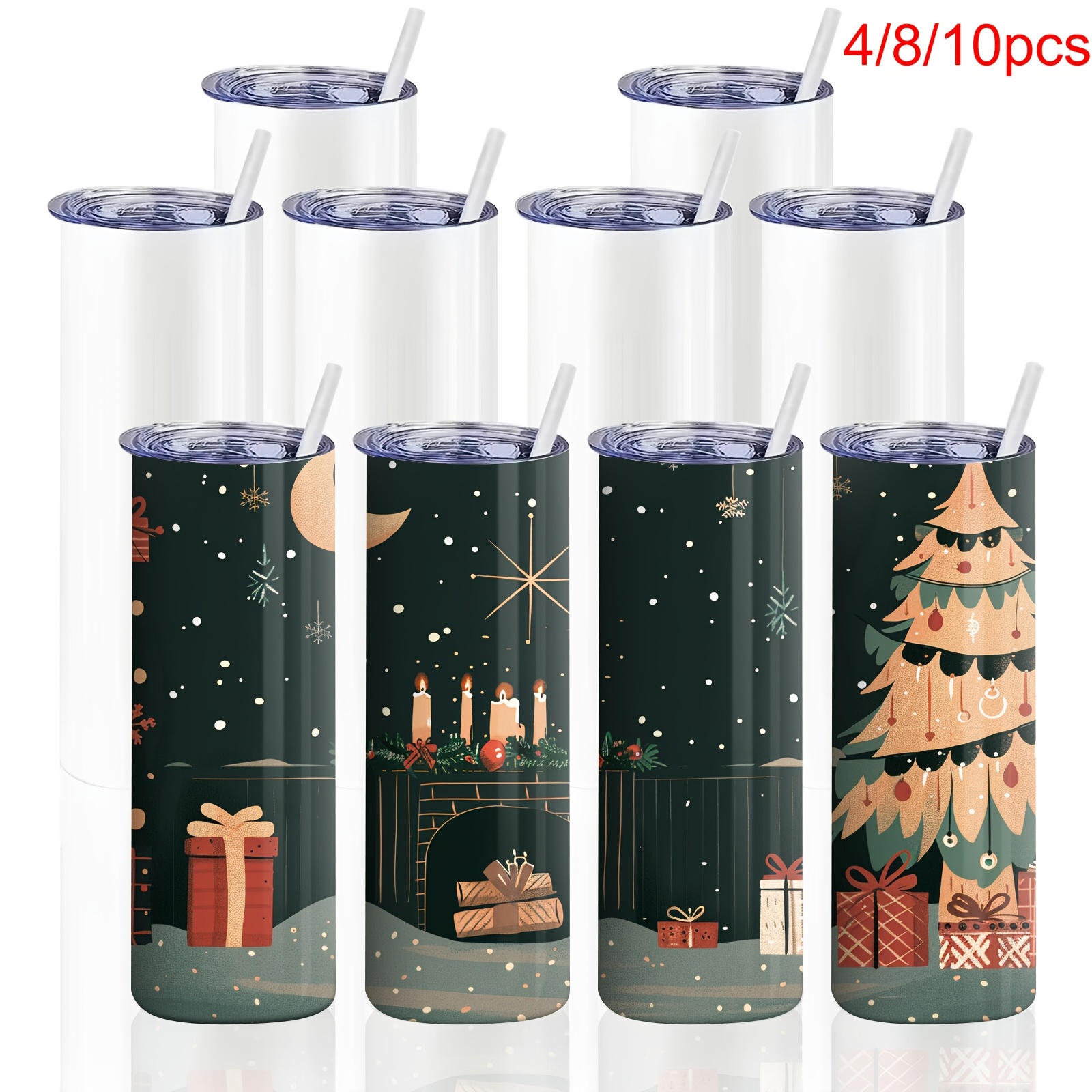 

4/8/10pcs, Sublimation Tumblers Blank 20 Oz Straight With Straw, Stainless Steel Double Wall Insulated For Press Machine