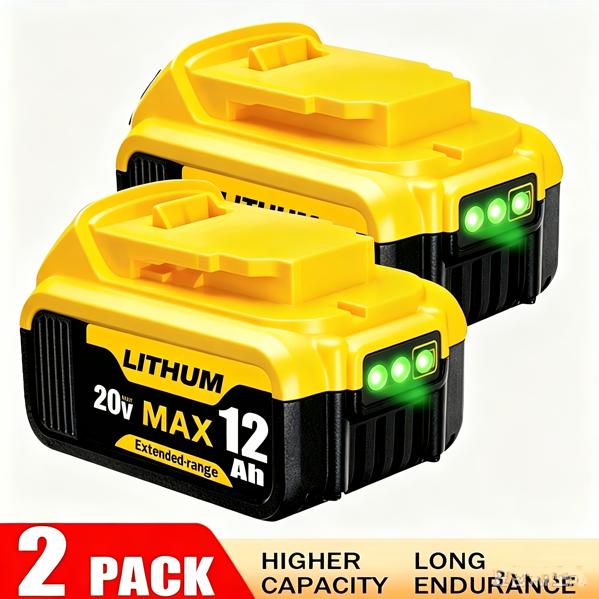 TEMU 2-pack 12.0ah Replacement For 20v Battery Dcb206 Dcb203 Dcb204 -2 Dcb200 Dcb207 Compatible With For 20v Lithium-ion Dcd/dcf/dcg Series Cordless