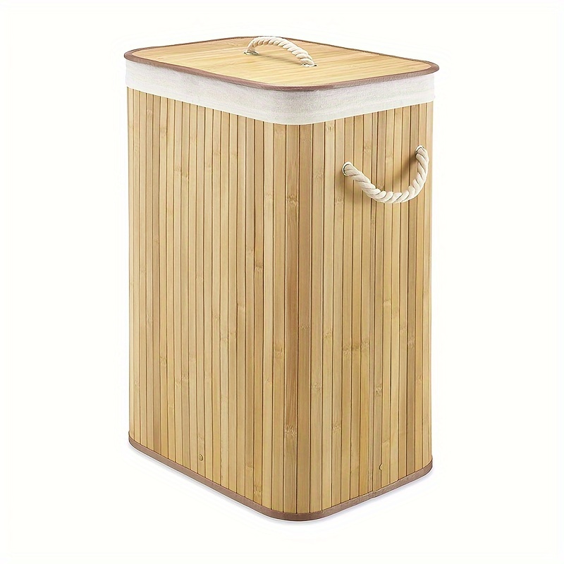 

Foldable Laundry Hamper With Lid, Bamboo Laundry Basket, Rectangular Storage Hamper With For Laundry Room, Bedroom, Natural, Shelf Baskets