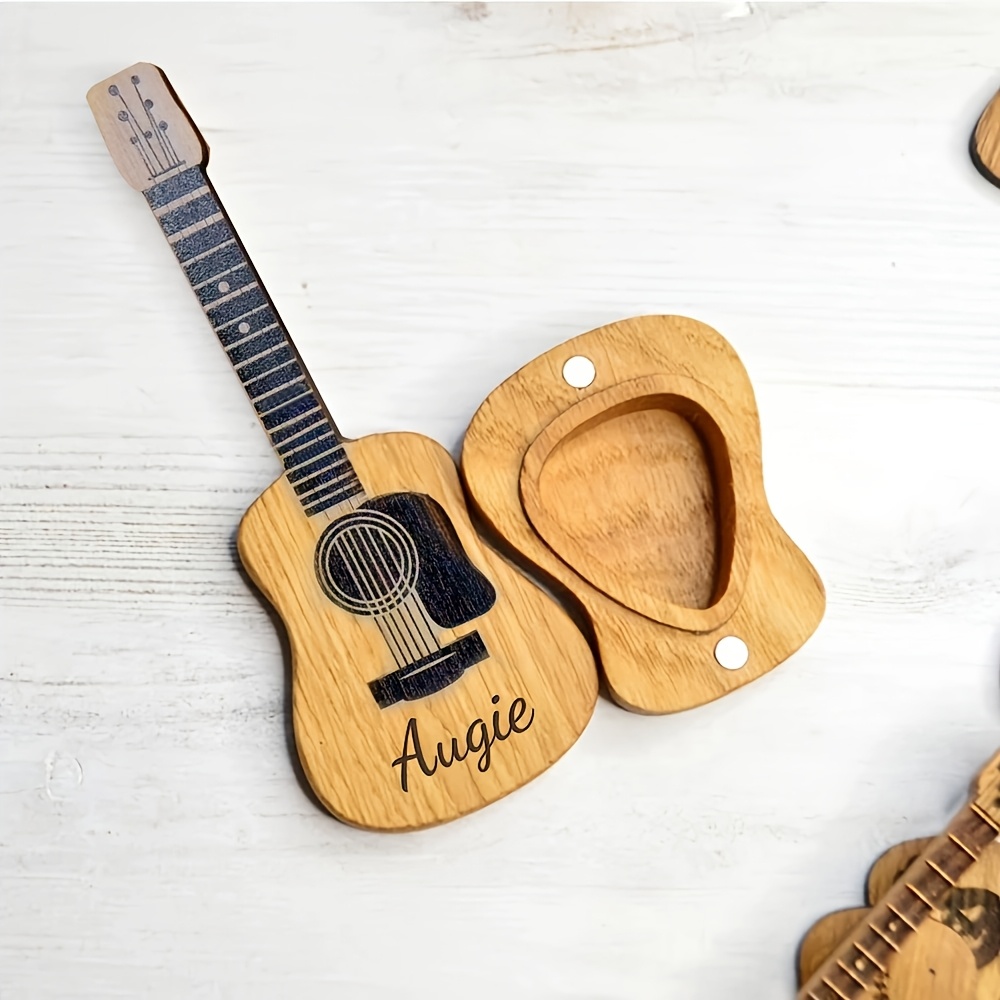 TEMU Custom Name Guitar Pick Holder, Personalized Wooden Guitar Pick, Portable Pick Storage Box For Guitarists, Musician Birthday Gift