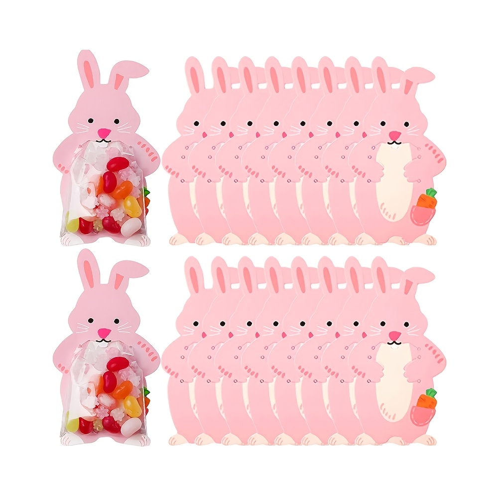 

100pcs Easter Bunny Candy Bags With Ribbon - Gifts, Cookies & Chocolate Wrapping - Party Favor Supplies