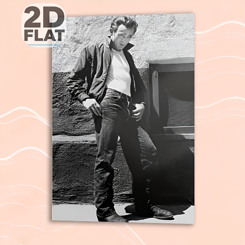 TEMU 2d Flat, 2d Flat, Unframed 2d Flat Wall Art Canvas Featuring A Black And White Portrait Of An Iconic Actor, Perfect For Decorating Your Living