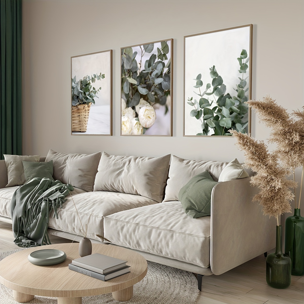 GLWDME - Set De Peintures Murales Style Bohème Beige Et Vert Sauge - Impressions Sur Toile Sans Cadre - Pour Salon Et Chambre