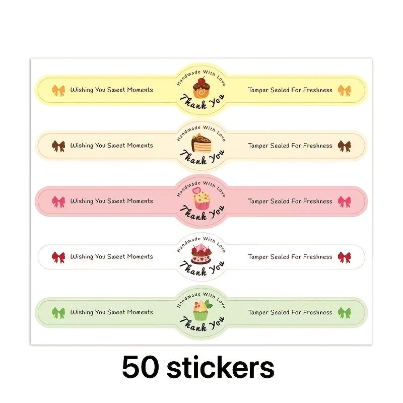 TEMU 50 stuks Verpakking Afsluitstickers voor Bak- en Desserts Mini Taart Afsluitdecoratie Cadeau Verpakking Etiketten