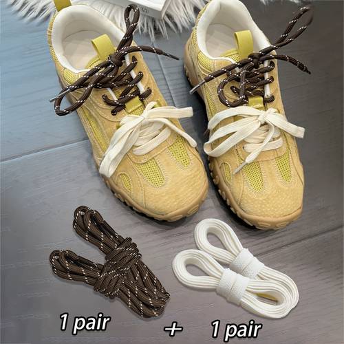 fashionable contrast shoelace set 80cm dark round and beige flat shoelaces for a unique sneaker style