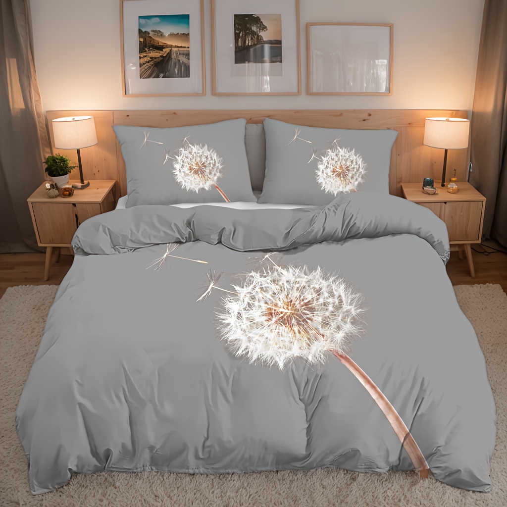 TEMU Jit2/3pcs 2d Flat Bedroom Supplies Duvet Cover Set, Dandelion Pattern, Brushed Soft And Comfortable, Suitable As Valentine's Day Gift, Birthday