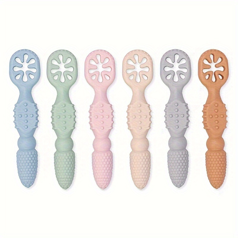 

6pcs Silicone Spoons For Baby Suitable For 0-3 Year Old Bpa Free