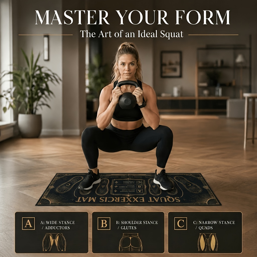 Squat Trainer Mat with Glute Activation Guide - Non-Slip Exercise Pad And Home Gym Flooring for Lower Body Workout, High