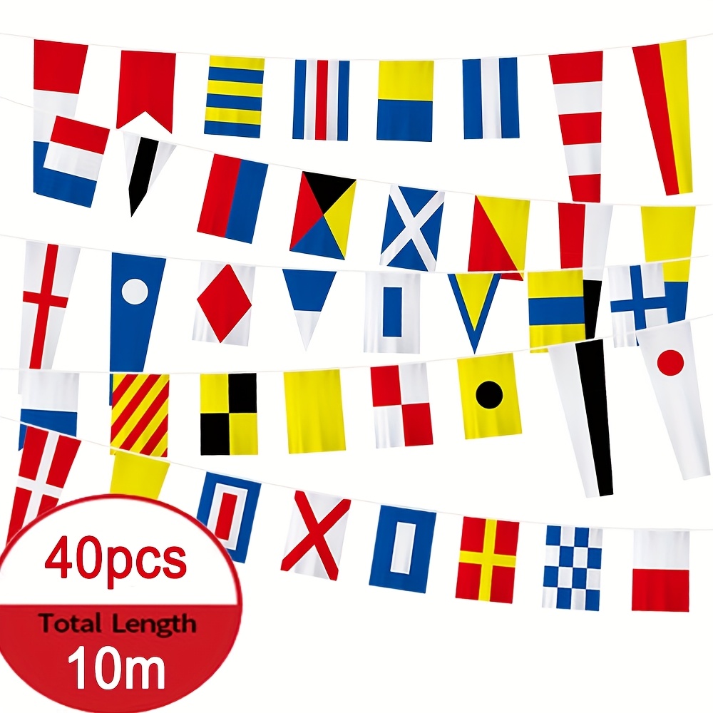 International Maritime Signal Code Flags, Naval Themed Decoration Banners For Home/boat/ship/vessel, Total 40pcs, Length 10m