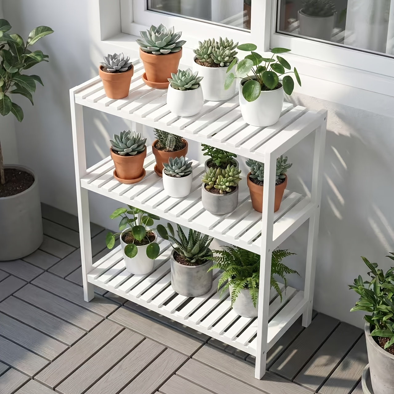 Ladder Shelf, 3-Tier Shelf Stand, Display with Wide Storage Display Stand, Multifunction Standing Organizer Shelf for Home Office And Kitchen