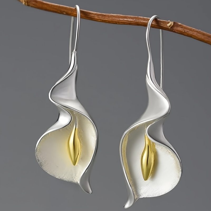 1 Pair Delicate Simple Hook Earrings Jewelry Accessories Golden/silvery Plant Earring Accessories