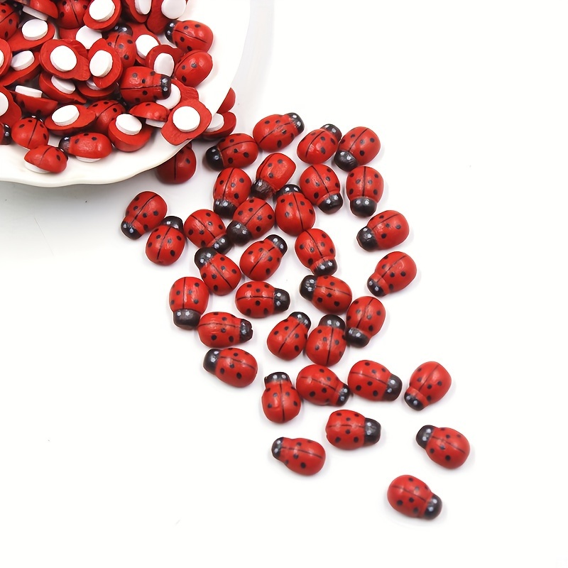 100pcs wood mini 8x11mm red ladybug ladybirds self adhesive diy easter crafts home decoration wooden card making toppers embellishments flatback stickers 1