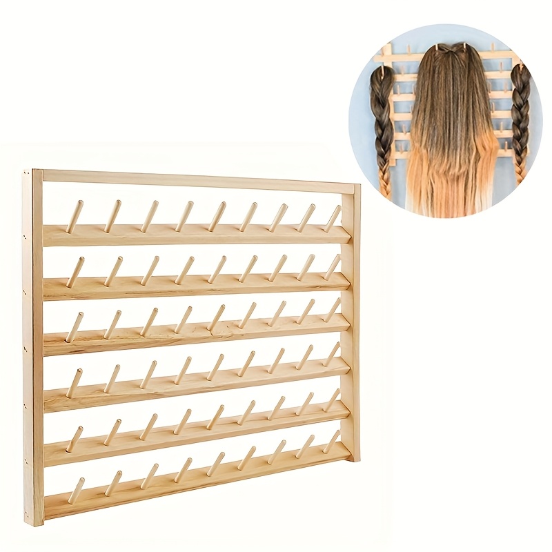 

54-spool Wooden Thread Holder - Sewing & Embroidery Organizer With Hooks For Home And Dorm Use