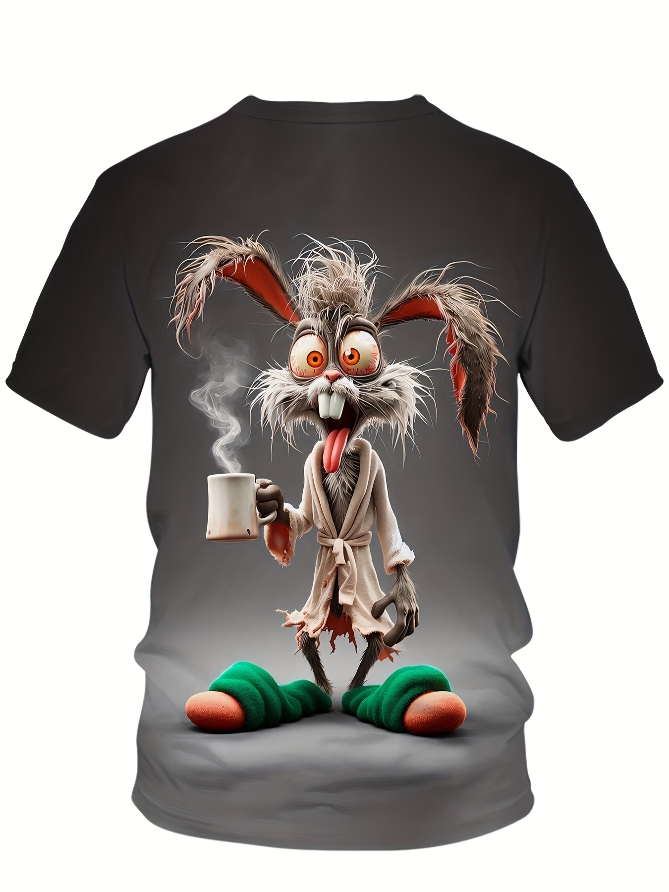 Men's Plus Size T-Shirt with Whimsical Rabbit 3D Print - Casual Streetwear, Short Sleeve, Round Neck, Stretchy Polyester Blend, Perfect for Summer Outings & Vacations, Oversized T Shirt, PLUS SIZE