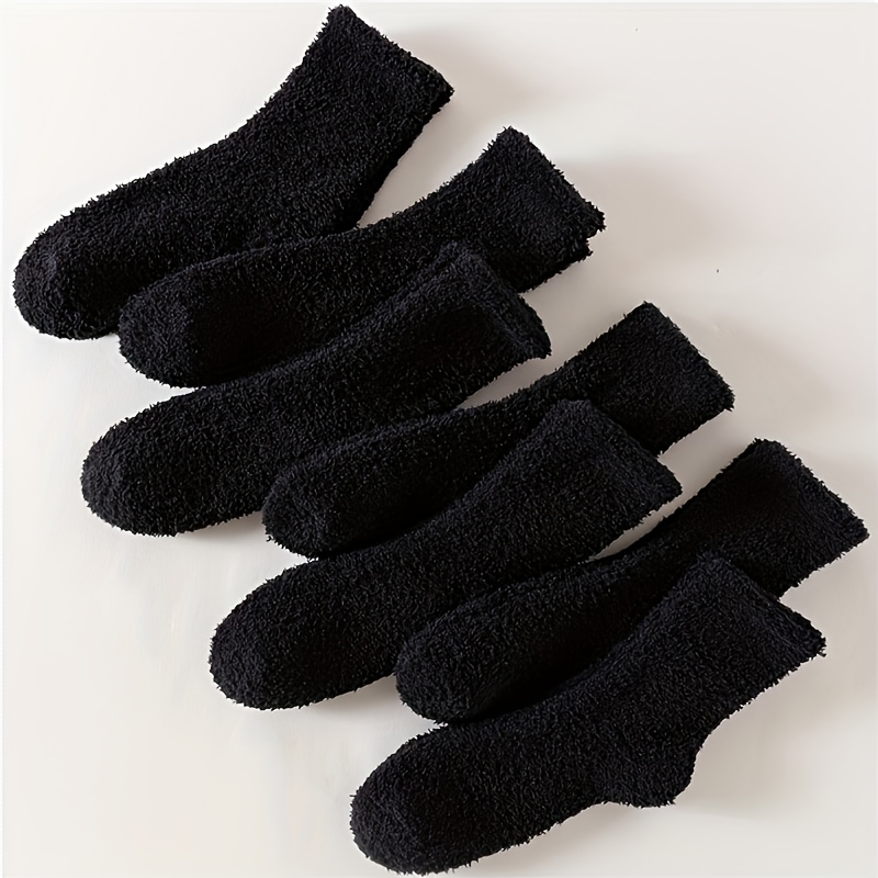 7-pack Autumn/winter Youth Mid-calf Socks, Versatile Black And White Thick Warm Coral Furry, For Teenager