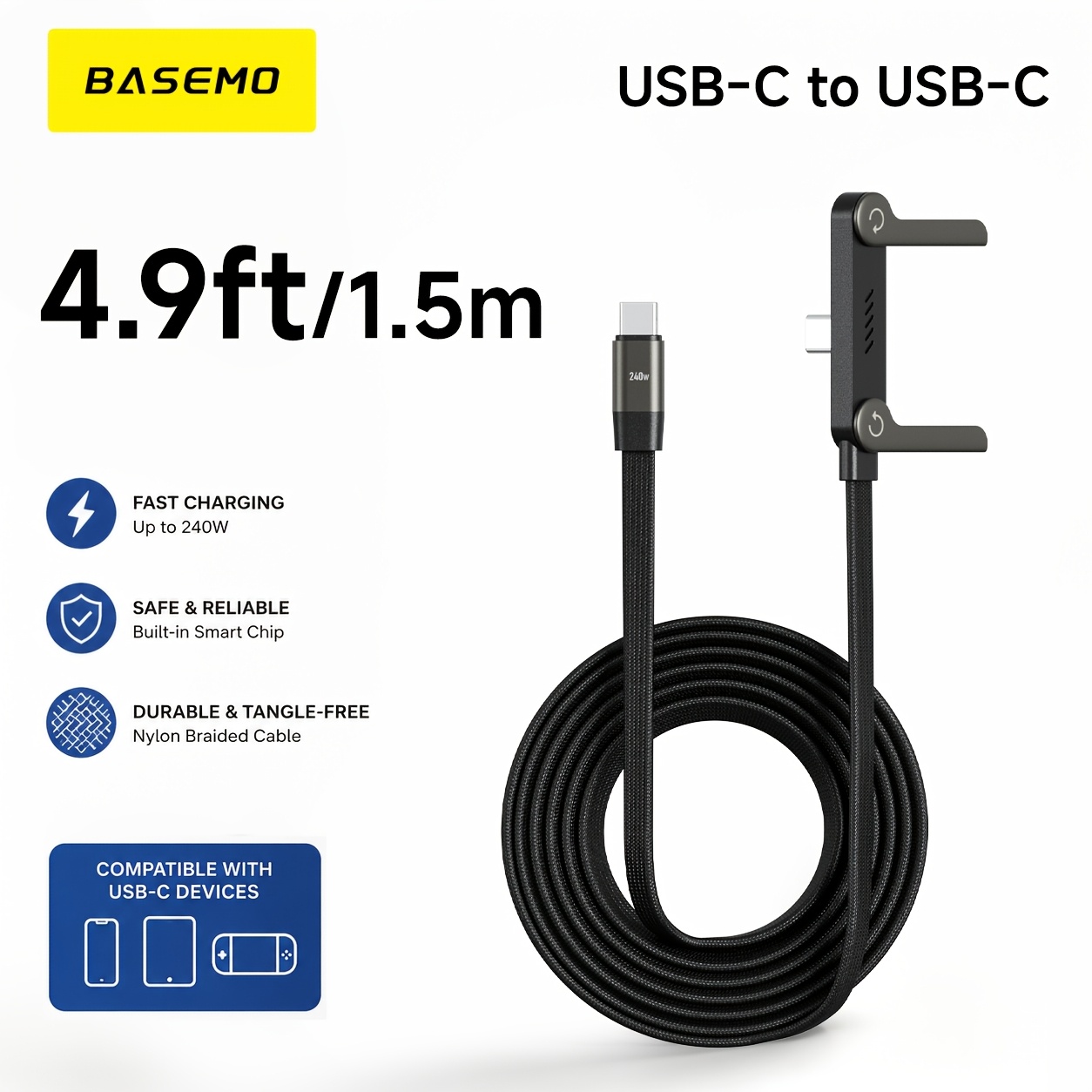 TEMU Invisible Holder Charger Cable With Stand, 240w Super Fast Charging 2-in-1 Fast Charging Cord And Phone Stand For Gaming, Office, Car Travel