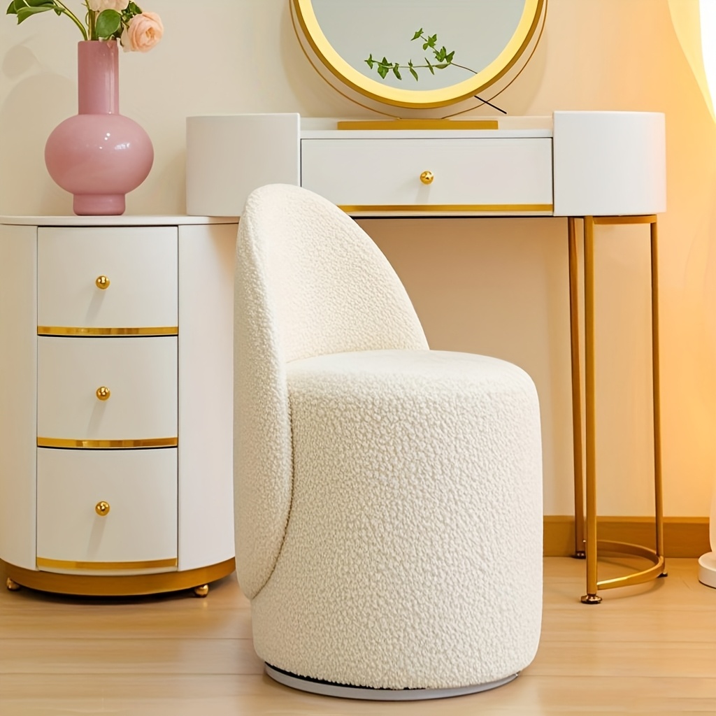 1pc, Bedroom Dressing Stool, Rotating Stool, Light Luxury Dressing Stool, Chair, Modern Backrest Dressing Table Stool