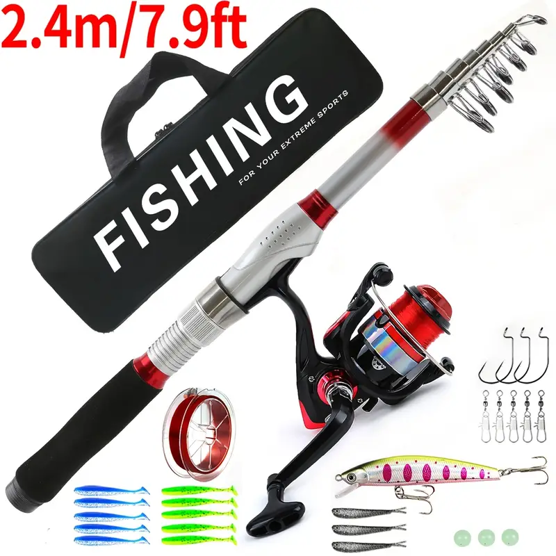 1.8-3.6m Fishing Rod Kit, Telescopic Fishing Rod with Spinning Reel * Baits, Travel Fishing Accessories with Carrying Bag for Beginner 1.8-3.6m Fishing Rod Kit, Telescopic Fishing Rod with Spinning Reel * Baits, Travel Fishing Accessories with Carrying Bag for Beginner