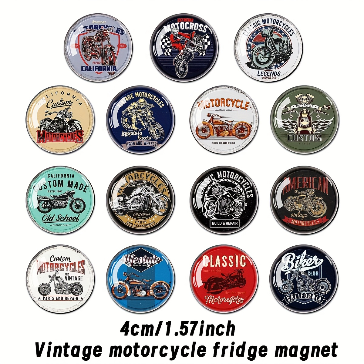 TEMU 15pcs Retro Motorcycle 3d Relief Time Gem Glass Fridge Magnets Large Glass Dome Whiteboard Storage Cabinet And Dishwasher Kitchen Decoration