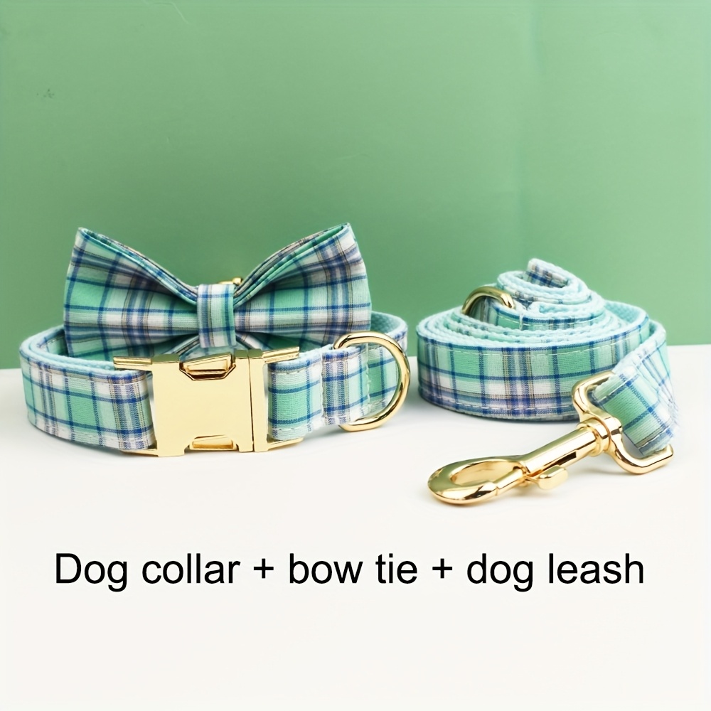 Personalized Plaid Dog Collar with Matching Leash, Custom Engraved