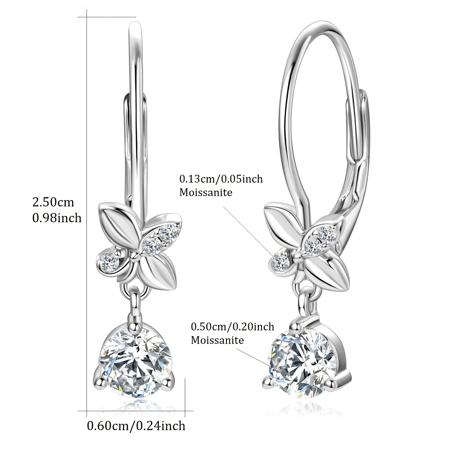silver weight 2 04g moissanite 5mm 2pcs 1 3mm 6pcs 0 53ct 2pcs pair of moissanite earrings womens earrings 925 silver dangle style round moissanite earrings jewelry gift Product details 0