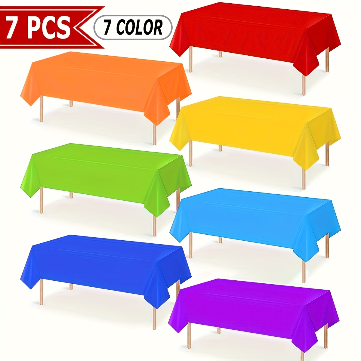 TEMU 7pcs Multicolor Disposable Plastic Tablecloth Suitable For ' Parties, Weddings, Picnics & Graduations - 54x108 Inch Rectangular Party Table With