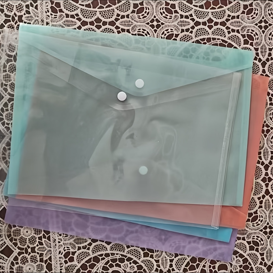 TEMU 3pcs Pochette Transparente A4 à Boutons, Protecteur de en Plastique PP Macaron de Couleur , Universel pour Campus Étudiant, Bureau, Sac de