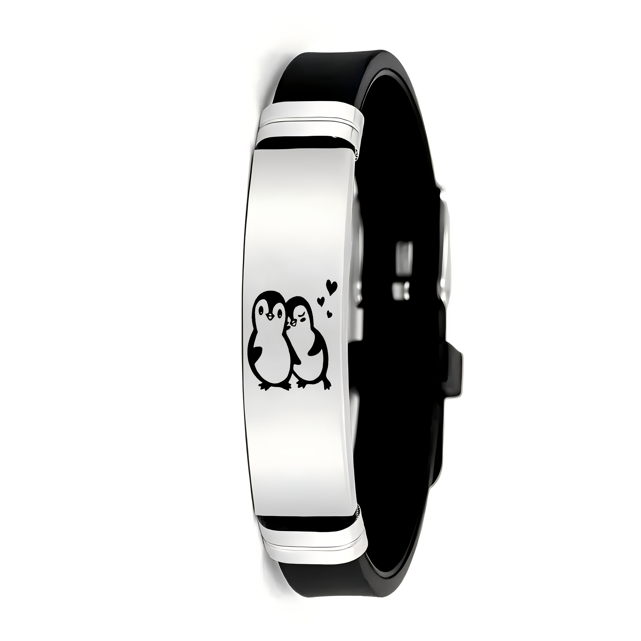 E-shop Herzerwärmendes Pinguin-Paar exklusives Design-Accessoire, Valentinstag-Special 202 Edelstahl-Silikon-Armband, das perfekte Geschenk für Ihre