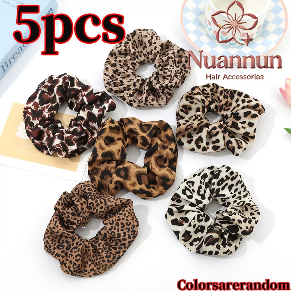 5pcs Random Color High-end Leopard Print Large Hair Tie, High And Low Ponytail Hair Tie, Versatile Bun Hair Tie Hair Additions