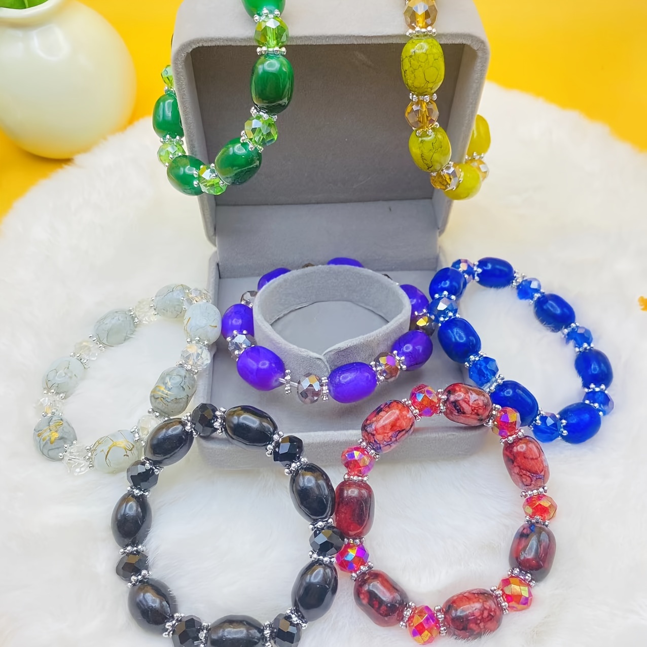 

7pcs Glass Beads Bracelet Set Hand Chain Jewelry Set For Best Friend No Gift Box
