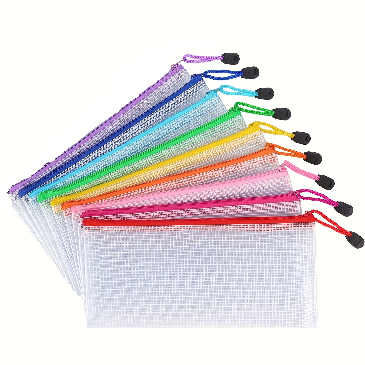 TEMU 9 Pack Mesh Zipper Pouch Document Zip File Bags Plastic Pencil Pouches A6 Size For Classroom Organization School Office Supplies(colorful)